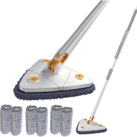 Balai de nettoyage réglable rotatif à 360 °,brosse de nettoyage triangulaire télescopique pour fenêtres,sols,murs,carrelages(blanc) (1/4)