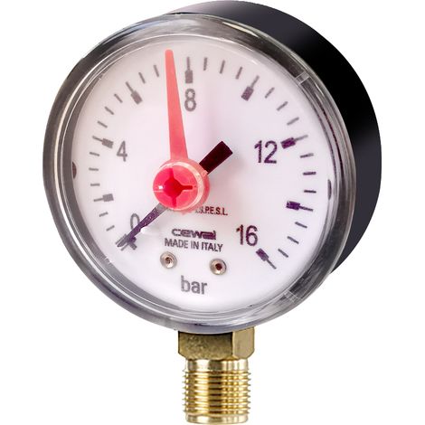 Manometro a molla bourdon con attacco radiale da 1/4" scala 0-16 Bar 52 mm