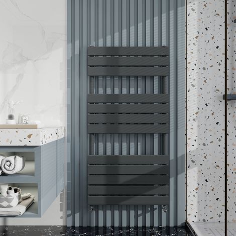 Biubiubath Anthracite Flat Panel Heated Towel Rail Bathroom Radiator 1200x600mm
