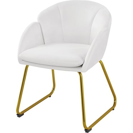 Yaheetech – Fauteuil relax en velours polyester blanc – Pieds en métal doré – Confort optimal avec rembourrage mousse – Dimensions 55x60x76cm (1/5)