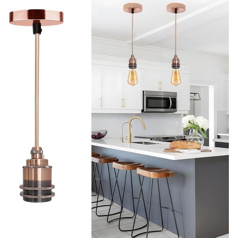 E27, E27 Metal Pendant Lamp Holder Pendant Accessories with Adjustable Textile Cable 120 cm, Retro Chandelier for Ceiling Lighting Living Room Bedroom Kitchen Coffee (No Bulb) (1/5)