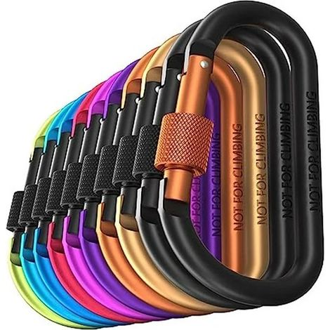 10 mousquetons à vis, forme D, tige aluminium 7,5 mm, charge 50 kg, pour camping, randonnée et pêche (1/5)