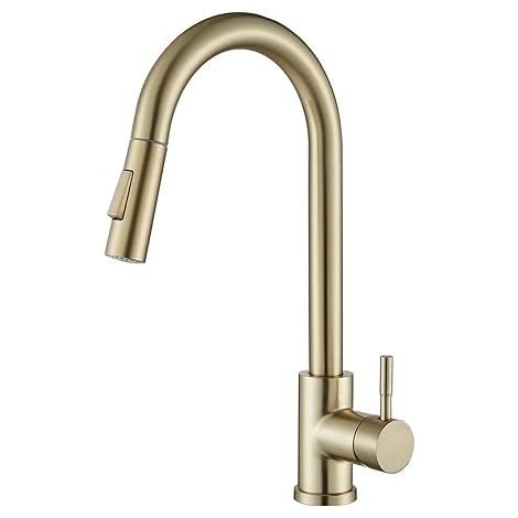 Robinet de cuisine avec douchette extractible, mitigeur de cuisine TVTIUO 2 modes, robinet d'évier en acier inoxydable à rotation 360°, eau chaude et froide, finition or brossé (1/5)