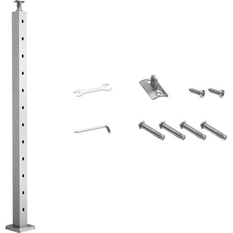 Poteau de garde-corps pour câble, 106,7x5,1x5,1 cm, poteau d'escalier en acier inoxydable avec trous inclinés à 30° pré-percés, support horizontal et courbé, lot de 1, argent, 1JZLGZXYS1062TLWC001V0 (1/5)