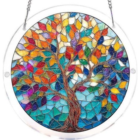 Suncatcher en acrylique coloré, feuilles lumineuses, suspension décorative pour maison, jardin ou balcon(S-7.4  7.4 in) PUZZLE (1/5)
