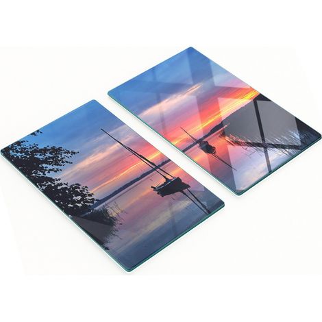 Tableros de cocina de vidrio templado con gr谩ficos de velero y sol, 2x30x52 cm