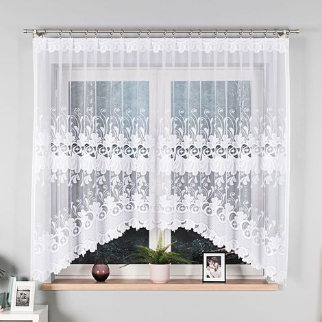 KASJANA - Cortina jacquard confeccionada con corte en la parte inferior - 320x160 cm - blanco (1/5)