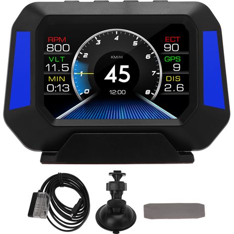 Compteur de vitesse numérique 3 en 1 pour voiture, affichage HUD OBD2+GPS avec indicateur de pente, boussole, tachymètre et alerte (1/5)