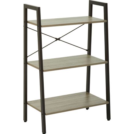 Interiors by Premier Three Tier Grey Oak Veneer Ladder Shelf Unit, Functional Industrial Narrow Shelf, Stylish Tall Cupboard (1/5)