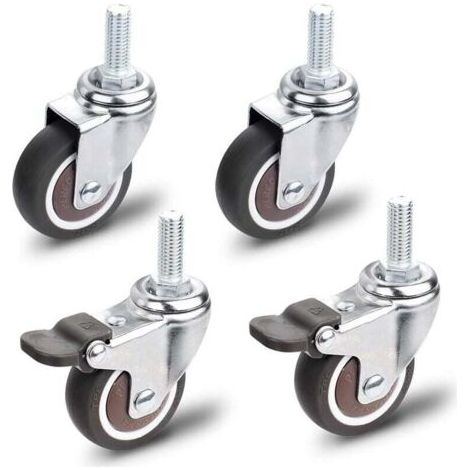 Roulettes pour Meubles, 2 Pièces Roulette Pivotante avec Frein + 2 Pièces Roulette Pivotante sans Frein, M10x25mm Universelles Roulettes pour Meubles, Capacité de Charge 30 KG par Roulettes