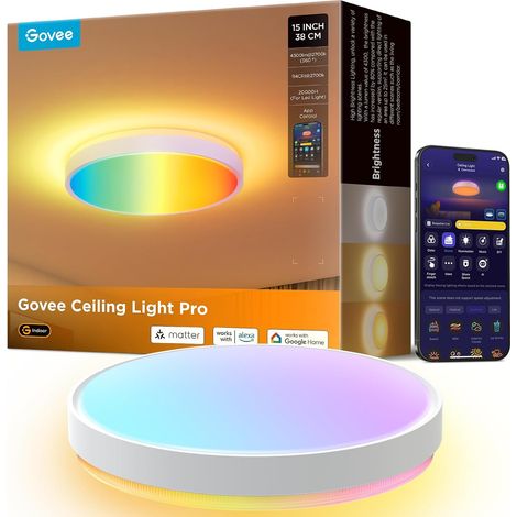 Plafonnier LED RGBIC 38cm, Luminaire Plafonnier 4300lm Dimmable 2700k-6500k luminosité, Luminaire Intérieur pour Salon Chambre Cuisine Couloir (1/5)