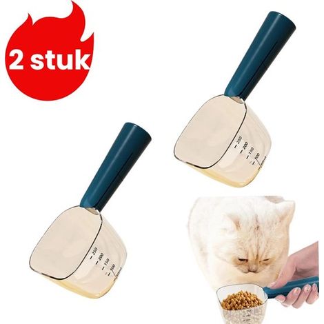 Lot de 2 cuillères doseuses pour animaux – Gobelet mesureur de nourriture pour chiens et chats – Pelle à croquettes – Bleu (1/5)