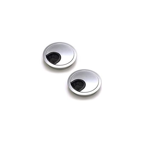 Lot de 2 passe-câbles ronds encastrables – Métal zinc moulé sous pression – Finition chrome nacré – Diamètre 60 mm – Pour câbles jusqu'à 24 x 24 mm