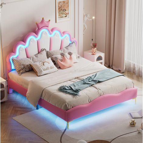 Letto matrimoniale 140x200 LED testiera corona rosa DESVIAE (1/5)