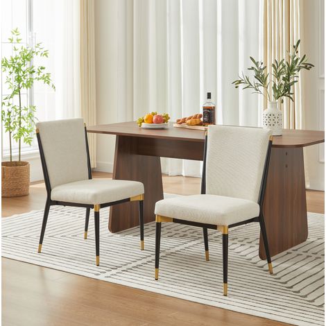 Juego de 2 sillas de comedor de tela beige, diseno minimalista, patas regulables en altura,49×59×85cm (1/5)