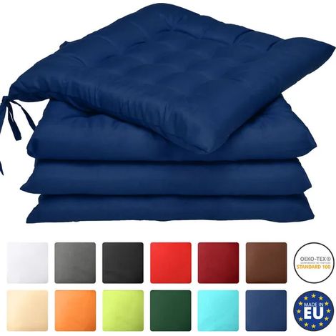 Lot de 4 protège-sièges Lea, coussins de chaise bleu marine, housses rembourrées pour assise, 40x40 cm, idéal pour salle à manger, intérieur et extérieur (1/5)