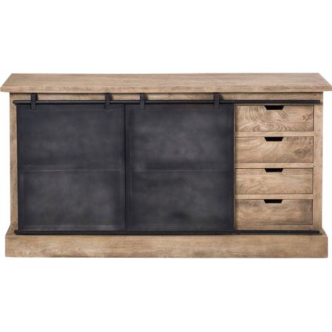 Made In Meubles – Buffet en bois de manguier brossé et métal gris foncé 4 tiroirs – Dimensions 90x170x45 cm – Style industriel pour salle à manger (1/5)