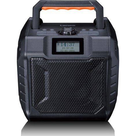 Lenco ODR-160BK Radio DAB+/FM, altavoz Bluetooth, a prueba de golpes e impermeable, lector de tarjetas SD, entrada auxiliar, 35 W RMS, duración de la batería 20 horas, función de carga USB