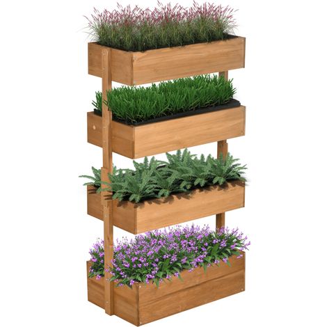 Jardinière bois 4 niveaux extérieure avec trous d'évacuation 80x45x142 cm Orange
