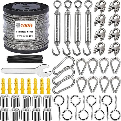 3mm Wire Rope Kit, 30m Vinyl Coated Stainless Steel Wire Rope with M5 Turnbuckles for Outdoor Lighting Hanging Kit, Clothesline Rope, Hanging System (1/5)