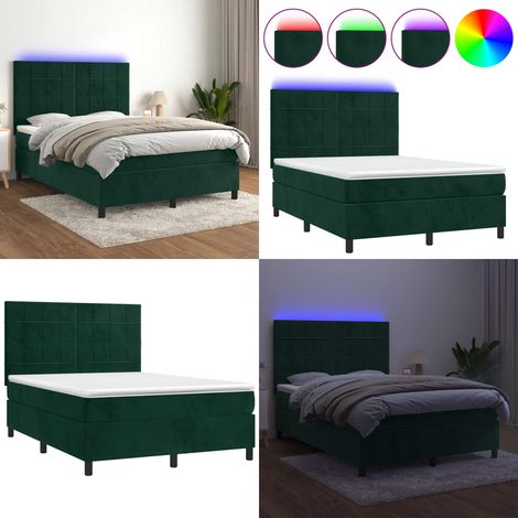 Sommier à lattes de lit matelas et LED Vert foncé 140x190 cm - Lit Capitonné - Lit Design - Lit Avec Éclairage Led - Lit Double - Matelas À Ressorts Ensachés - Home & Living (1/5)