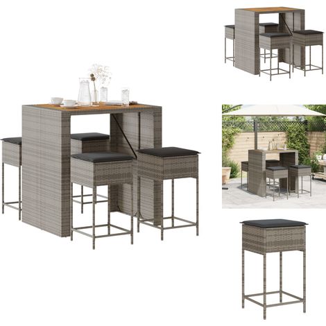Ensemble de bar de jardin 5 pcs avec coussins gris poly rotin - Meubles De Jardin - Salon De Jardin - Set De Bar - Table Basse - Chaises De Bar (1/5)
