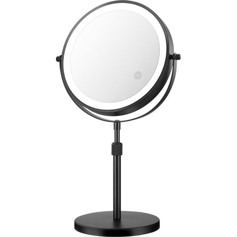 Miroir de maquillage noir de 20 cm, grossissement x10/x1, rechargeable, éclairé, hauteur réglable (1/4)