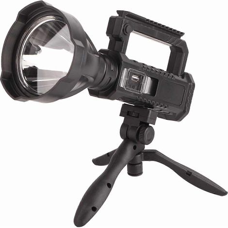 Projecteur LED longue portée rechargeable USB, lampe torche compacte avec trépied pour patrouille extérieure. (1/4)