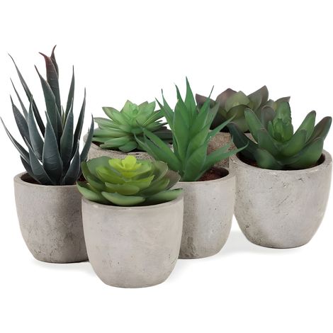 6er Set Kunstpflanzen Sukkulenten in Steinoptik-Töpfen 7,5-14cm H