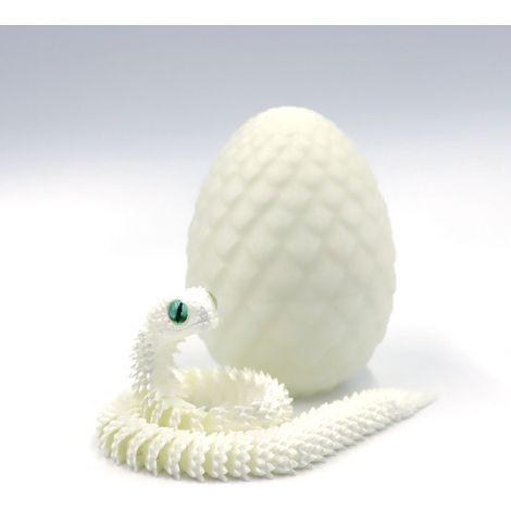 Serpente e uovo stampati in 3D, giocattolo animale articolato da 30 cm, design scorrevole realistico che imita un serpente in movimento, decorazione per casa, ufficio o ufficio direzionale - Bianco