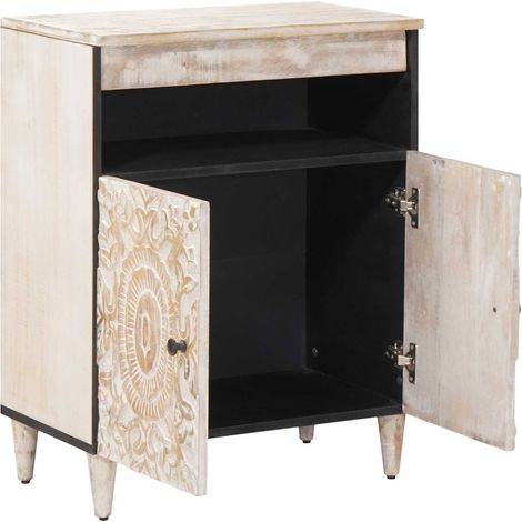 Buffet avec porte Blanc 60 x 33,5 x 75 cm Bois de mangue massif (1/5)