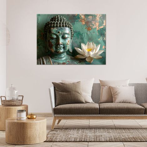 Wandbild Lotusblume Buddha Zen Spa grün 90x60 (1/4)