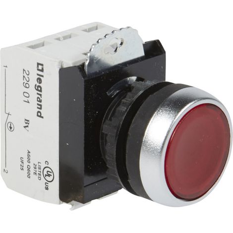 Bouton lumineux à impulsion affleurant IP69 Osmoz complet rouge 230V (023758)