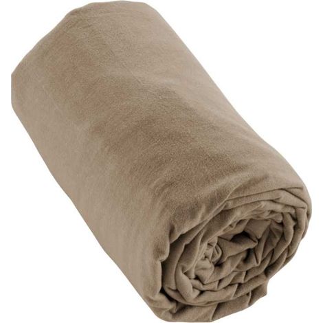 Drap housse 140x190cm en flanelle de coton coloris Ficelle - HEDDA (1/2)
