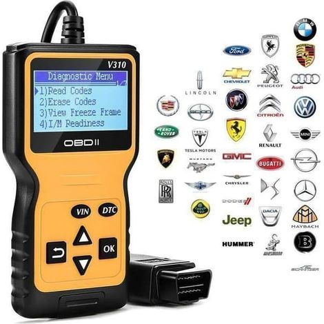 Outil de diagnostic automobile, scanner OBD2 universel avec écran LCD, compact et pratique pour identifier les pannes de votre véhicule. (1/5)