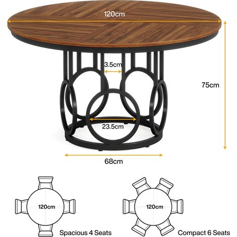 Table à manger ronde 120x120x75 cm en MDF et métal, noire et marron, pour salle à manger – MEUBLIV (1/5)