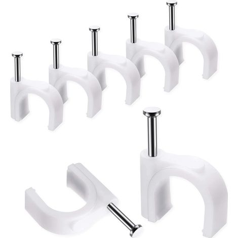 Fascette per cavi, 10 mm, confezione da 100, clip rotonde bianche con fissaggio a chiodo, robuste e durevoli, per il montaggio di cavi a parete. - AquaForge (1/5)