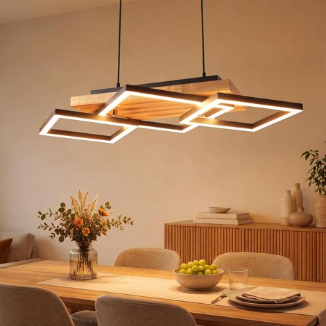 ZMH Suspension LED 31 W Dimmable, Bois et Noir, Télécommande, Hauteur Réglable, pour Salle à Manger et Salon (1/5)