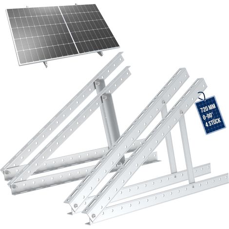 Nuasol – Support pour panneau solaire jusqu'à 72 cm – Toit plat PV – Réglable 0-90° – Lot de 4 – Aluminium AL6005-T5 – Fixation acier inoxydable