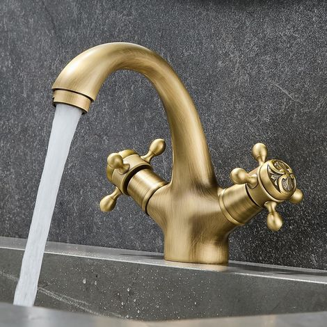 Mitigeur pour vasque, laiton, 2 poignées, eau chaude/froide (1/5)