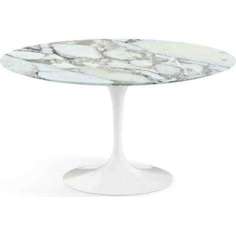 Table tulipe ronde 160 cm marbre Arabescato pied blanc mat (1/5)
