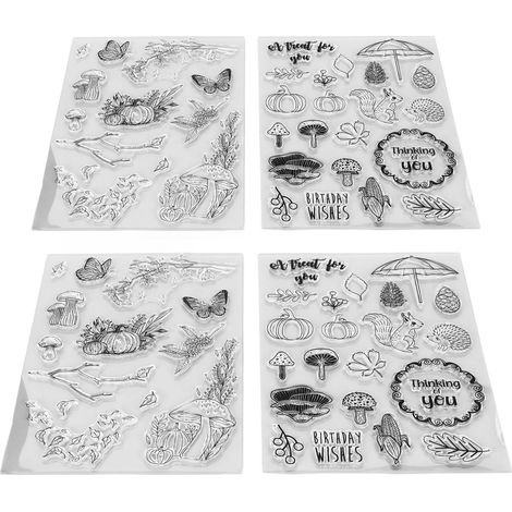 Lot de 4 tampons transparents à motifs variés, recyclables, pour la décoration de cartes et d'albums photo. (1/5)