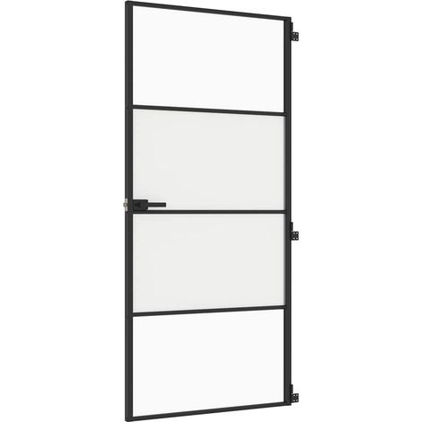 Porta Interni Sottile Nera 93x201,5cm Vetro Temperato Alluminio vidaXL