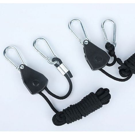 – Corde à cliquet 2,4m – Charge max 150 lb – Nylon haute ténacité – Lot de 4 crochets réglables pour lampes et voiles d'ombrage (1/5)