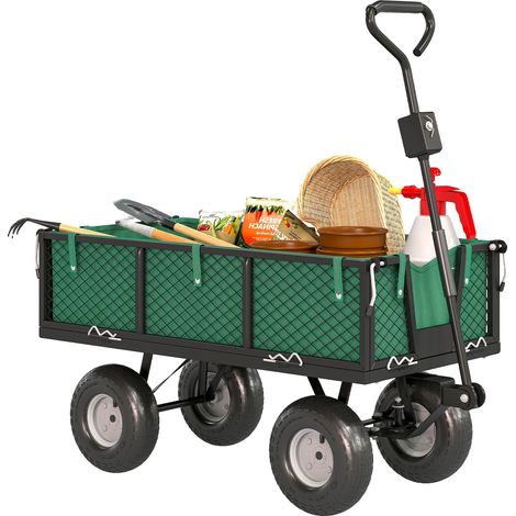 Carrello da giardino, capiente, con maniglia regolabile, colore verde. (1/5)