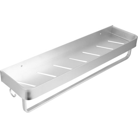 Étagère de salle de bain, espace mural, douche en aluminium, étagère monocouche, support de rangement pour shampoing, étagère de 50 cm avec tige de suspension et crochets (1/4)