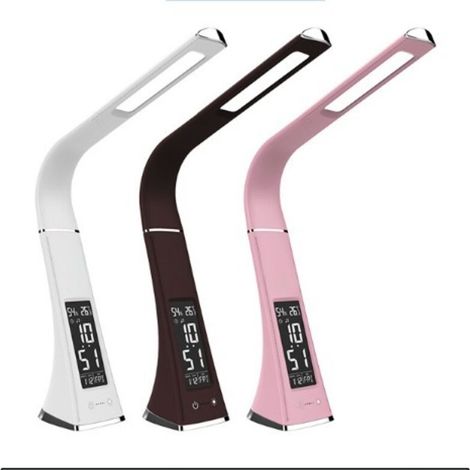 Lampe de bureau LED Lecture de bureau d'apprentissage avec calendrier Réveil Thermomètre - Blanc