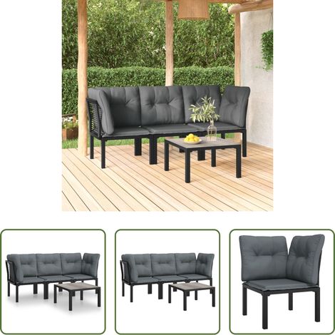 vidaXL Poly Rattan - 4-tlg. Garten-Lounge-Set Schwarz und Grau Poly Rattan (1/5)