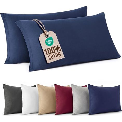Jersey Cotton Pillowcase 40 x 60 cm Navy Blue – Zip (1/5)