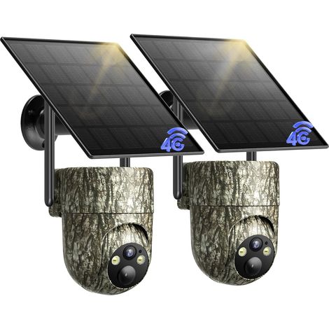 4G LTE Caméra de Chasse Solaire avec Carte SIM (2 Pièces) Camera 4G Solaire Exterieur sans Fil avec Détection Humaine PIR et Alarmes de Zones Personnalisées, Vision Nocturne, IP66 (1/5)